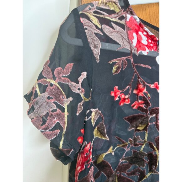 Dark Romantic Velvet Burnout Sheer Floral Sz M Top Lace Whimsigoth Sheer Fairy - Picture 6 of 14